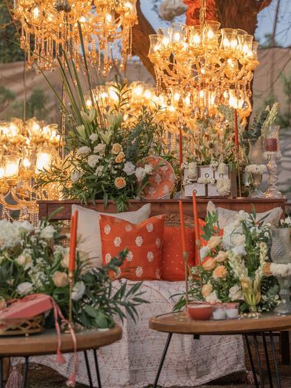 Lounge and Floral detail — Mehendi decor — Alila + Samode Jaipur